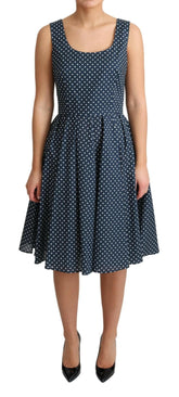 Dolce & Gabbana Blue Dotted Cotton A-Line Gown Dress -   -  Dolce & Gabbana.